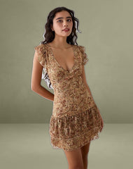 Lotri Wrap Mini Dress in Cluster Floral Brown