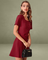 Red U Neck A-Line Mini Dress