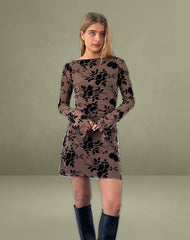 Sevila Long Sleeve Mini Dress in Flock Brown
