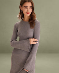 Grey Boat Neck Sweater Mini Dress