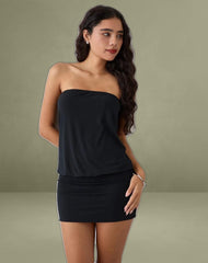 Belia Cinched Waist Mini Dress in Black