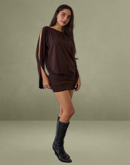 Sybe Long Sleeve Mini Dress in Bitter Chocolate