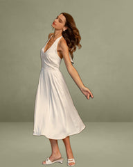 Apricot Halter Backless Satin Midi Dress