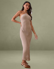 Belara Maxi Dress in Satin Stripe Taupe