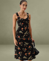 Black Floral Shirred Slip Maxi Dress