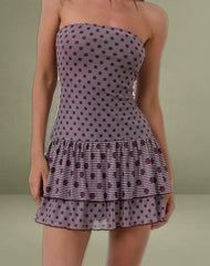 Midea Bandeau Dress in Stripe Polka Plum