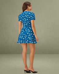 Blue Floral A-Line Wrap Mini Dress