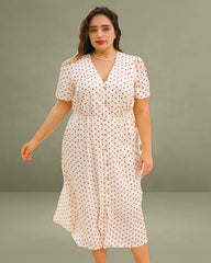 Beige Polka Dot Plus Size Midi Dress