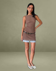 Ren Mini Dress in Mesh Brown with Light Blue