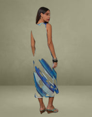 Anira Dress in Chiffon Painted Stripe Blue