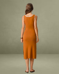 Brown Contrast Slip Sweater Dress