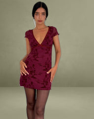 Evilia Dress in Botanical Flower Maroon
