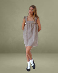 Sanaly Mini Dress in Mini Gingham Brown