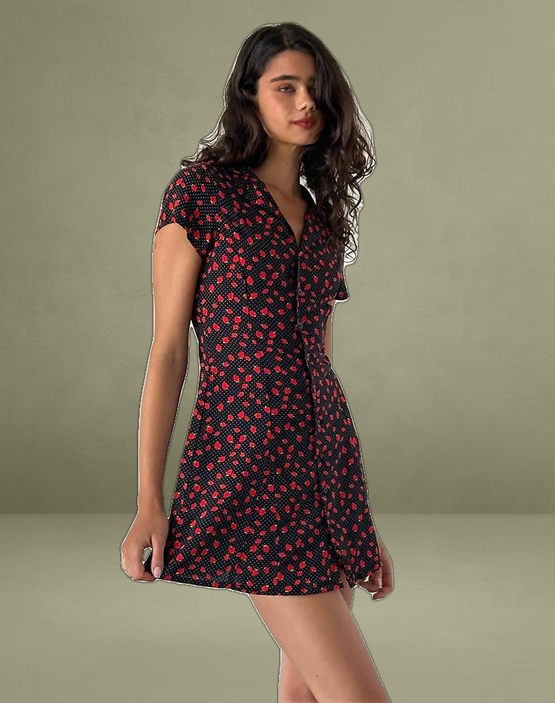Holmana Mini Dress in Strawberry Polka Black