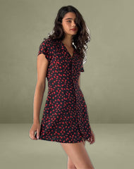Holmana Mini Dress in Strawberry Polka Black