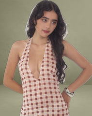 Driti Maxi Dress in Chiffon Blurred Check Peach