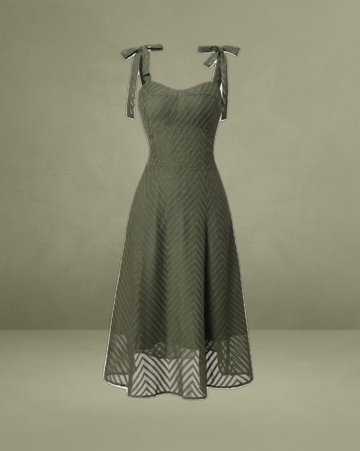 Green Sweetheart Neck Tie Strap Midi Dress