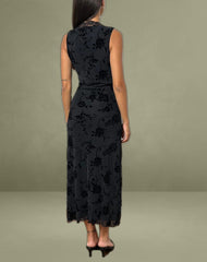 Saga Midi Dress in Rose Flock Black