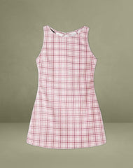 Ayana Backless Mini Dress in Basic Tartan Pink