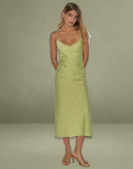 Elayna Midi Dress in Chiffon Stripe Green
