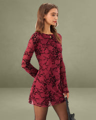 Red Floral Mesh Mini Dress