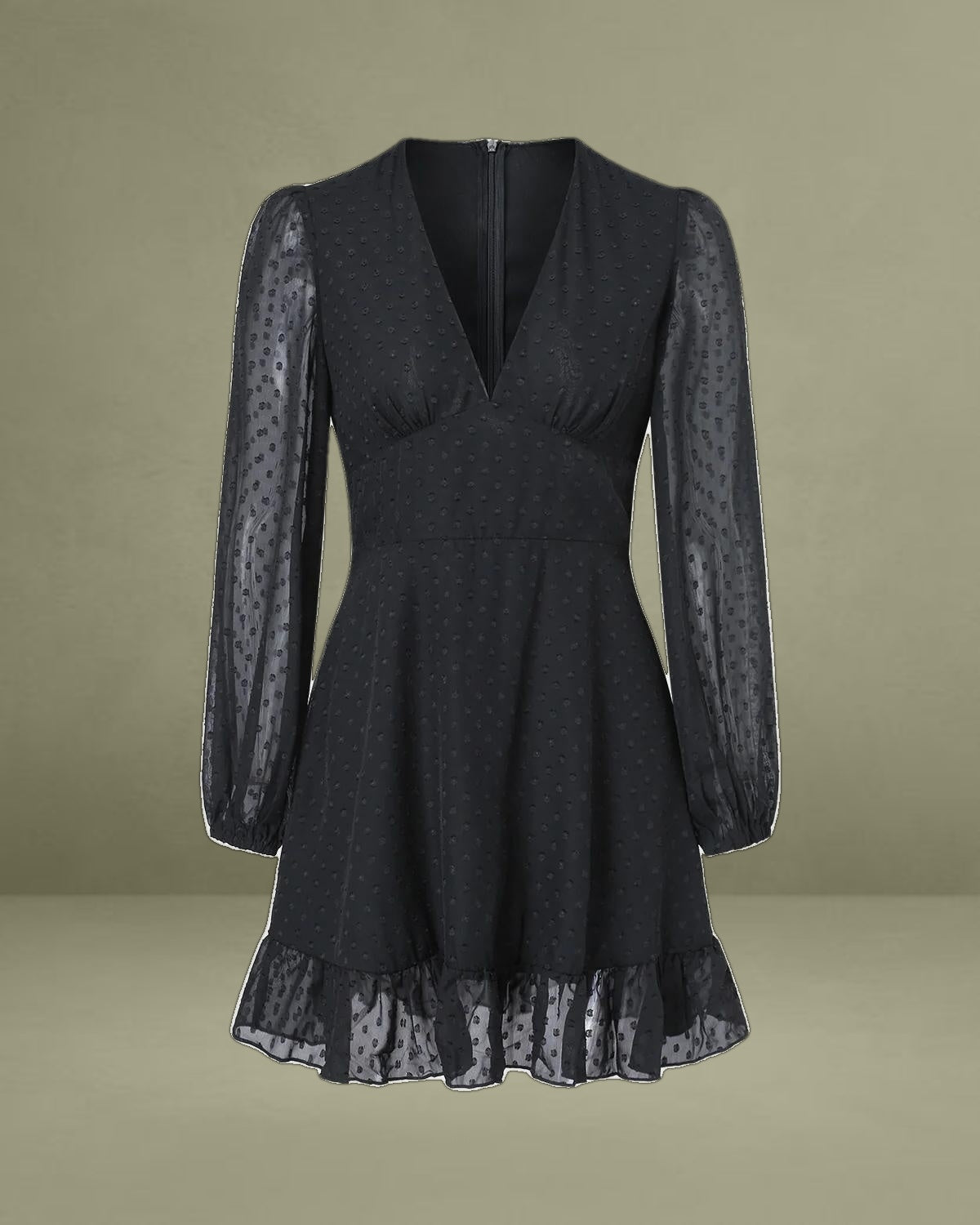 Black Polka Dot Sheer Sleeve Mini Dress