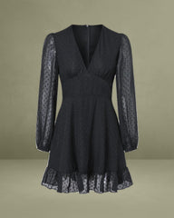 Black Polka Dot Sheer Sleeve Mini Dress