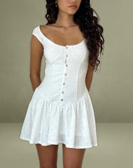Misty Mini Tea Dress in Broderie White