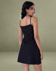 Asinel Mini Dress in Black with Ivory Bow