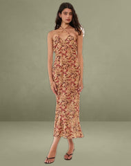 Alette Halterneck Maxi Dress in Chiffon Rusty Flower