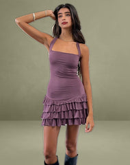 Laine Halterneck Mini Dress in Slinky Mulberry