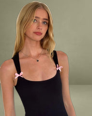 Jinsuni Mini Dress in Black with Pink Bows