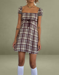 Savio Mini Dress in Multi Check Brown