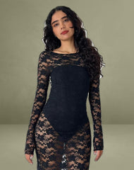 Sophie Unlined Maxi Dress in Black Jasmine Lace