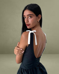 Taleshi Mini Dress in Black with Tap Shoe Off White Bows