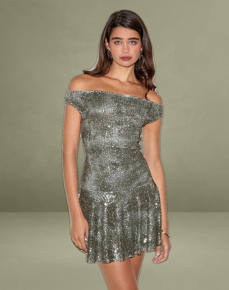 Meden Mini Dress in Sequin Green Grey