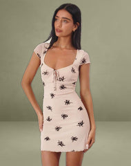 Lashka Mini Dress in Cluster Ditsy Flock Nude