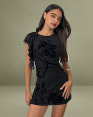 Salya Mini Dress in Orchids Flock Black