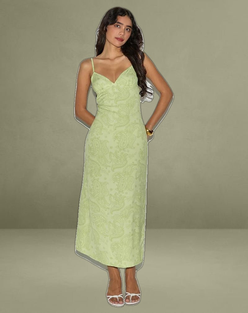 Sastra Midi Dress in Retro Paisley Lime
