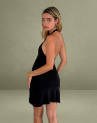 Kyrie Halterneck Wrap Dress in Slinky Black