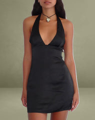 Coda Halterneck Dress in Satin Black
