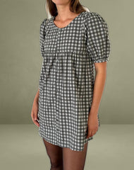 Cybera Mini Dress in Tonal Gingham Black and Grey