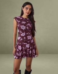 Elorina Mini Dress in Blooming Bliss Burgundy