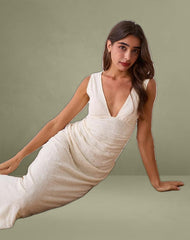 Gerda Maxi Dress in Floral Flock Cream