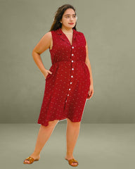 Red Polka Dot Plus Size Button Midi Dress