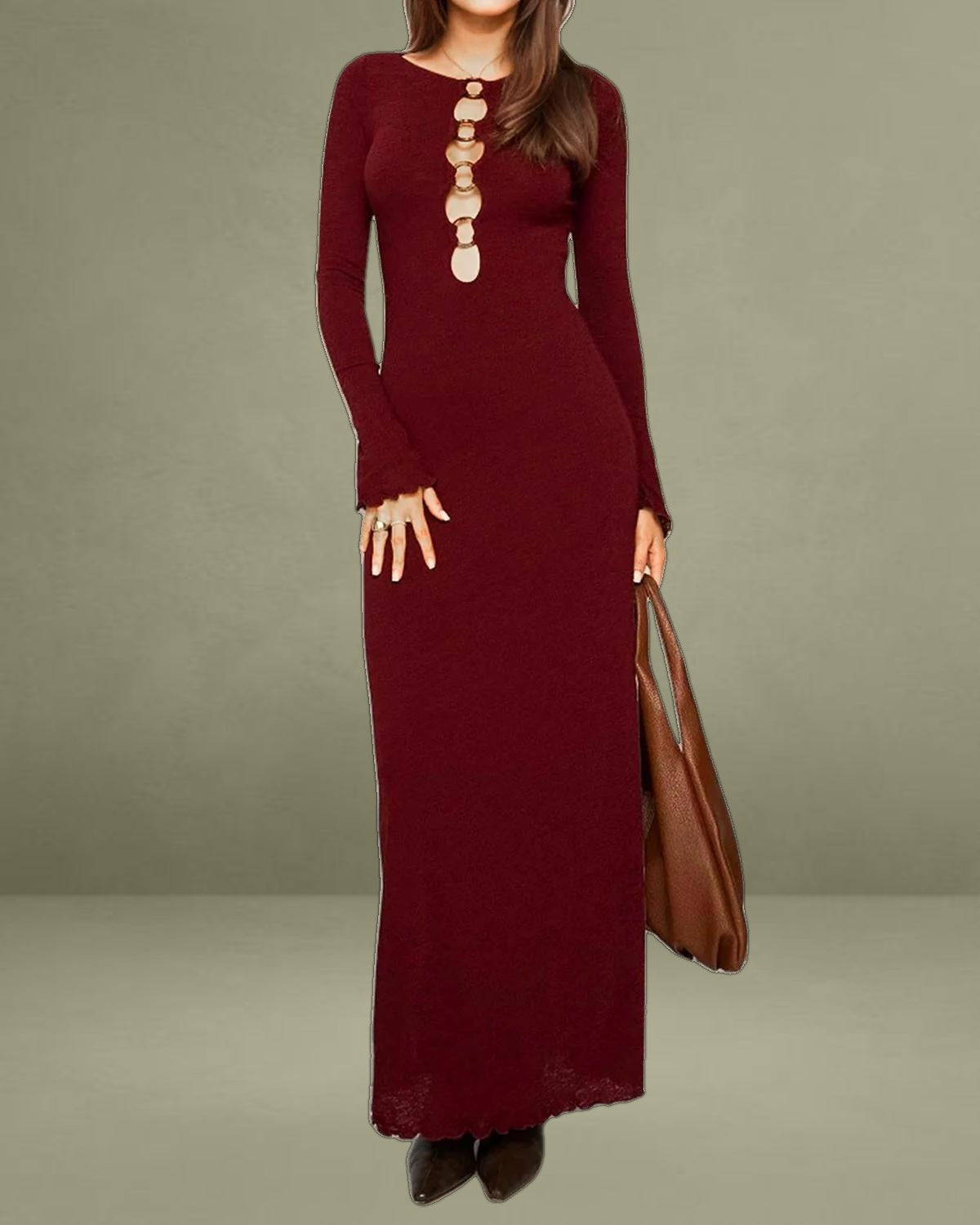Wine Red Cut Out Sweater Dress