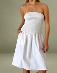 Belesi Bandeau Midi Dress in Poplin White