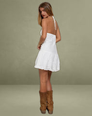 Felicia Halterneck Mini Dress in Crochet White