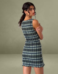 Takayi Mini Dress in Linen Mono Check Green