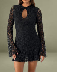Silvanna Keyhole Mini Dress in Lace Black
